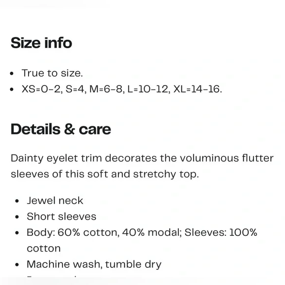 Tahari Eyelet Flutter Sleeve Top. Size S - Picture 4 of 11